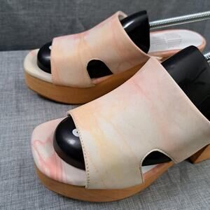 %Charlotte Stone Leather With Wood Platform Sandal Sz 7 Brand New / D12